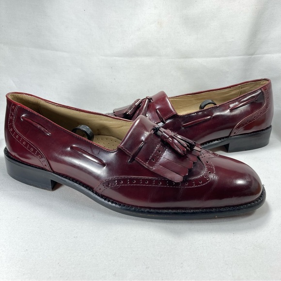 San Remo Italy Burdundy Wingtip Tassel Loafer Shoes...